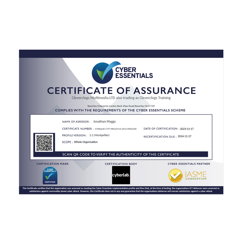 Cyber Essentials Certificate 2023 - 2024