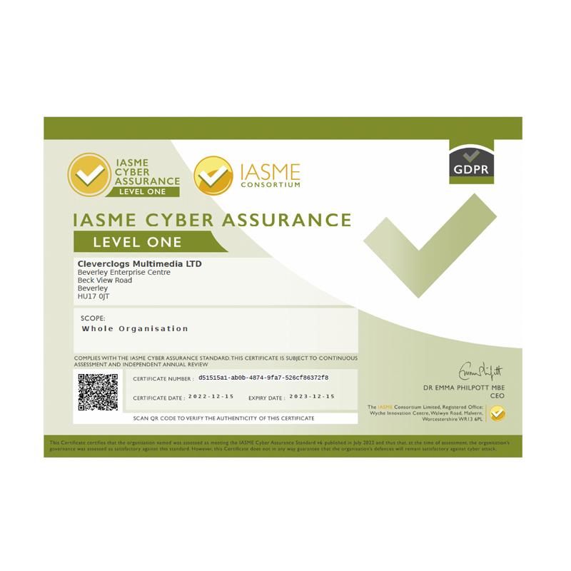 IASME Cyber Assurance Level 1 Certificate 2022 - 2023