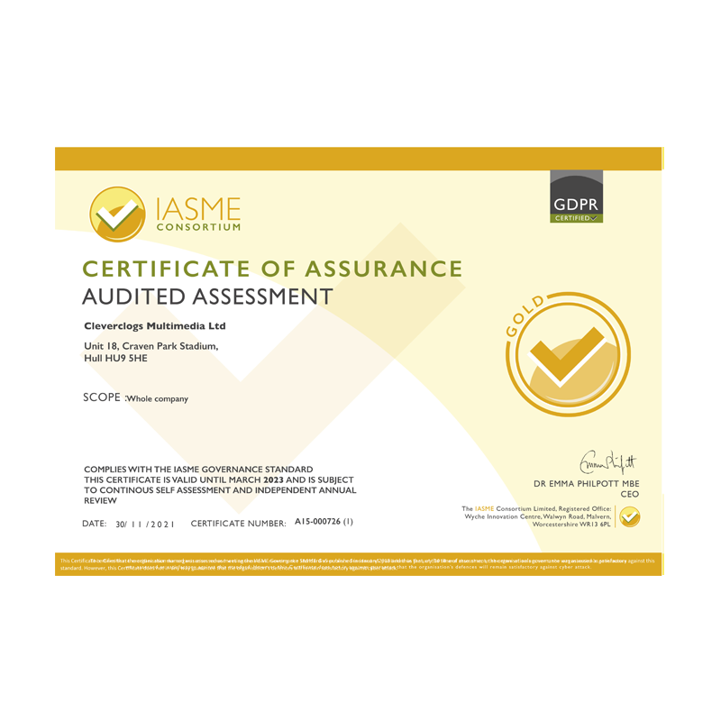 IASME Governance Audited Certificate - Gold 2022 - 2023